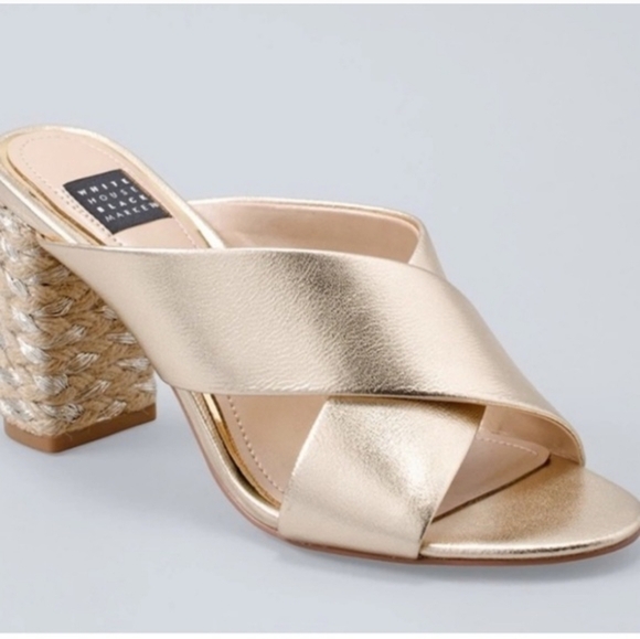 White House Black Market Shoes - White House Black Market Winslow Gold Leather Slide Sandals Rope Heel Mule 7M